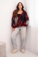 Sweter damski zapinany na guziki w romby z wełną bordowy