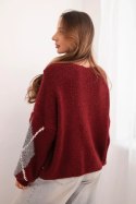 Sweter damski zapinany na guziki w romby z wełną bordowy