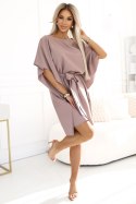 287-37 SOFIA Sukienka motyl z wiązaniem w pasie - MOCHA MOUSSE