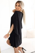 597-1 LIVIA Elegancka trapezowa sukienka z rękawami typu motyl - czarna z brokatem