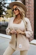 631-1 Stylowy kardigan z miękkiej sweterkowej dzianiny - beżowy