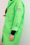 Kurtka damska Plus Size pikowana z ozdobnymi guzikami i kołnierzem zielony neon
