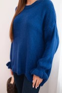 Sweter damski z dodatkiem moheru i wełny o luźnym fasonie chabrowy