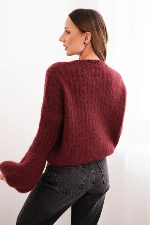 Sweter damski z moheru z bufiastymi rękawami bordowy