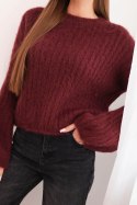 Sweter damski z moheru z bufiastymi rękawami bordowy
