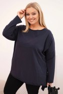 Bluzka damska bawełniana Plus Size asymetryczna z długim rękawem granatowa