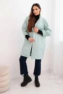 Kurtka damska Plus Size pikowana z ozdobnymi guzikami i kołnierzem jasno miętowa