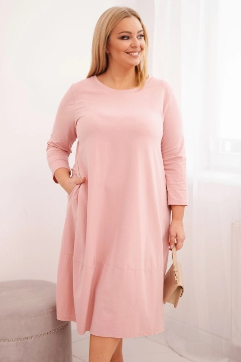 Sukienka damska bawełniana Plus Size z podwijanym rękawem i kieszeniami pudrowy róż