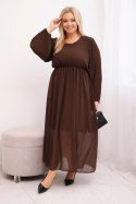 Sukienka plisowana damska Plus Size z wiskozy i z długim rękawem brązowa
