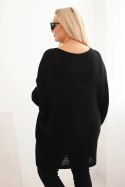 Sweter damski Plus Size z moherem ponczo czarny