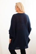 Sweter damski Plus Size z moherem ponczo granatowy