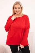 Bluzka damska Plus Size asymetryczna z długim rękawem czerwona