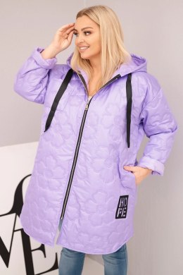 Kurtka damska Plus Size pikowana z kapturem i napisem HOPE jasno fioletowa