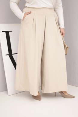 Spodnie damskie bawełniane Plus Size o szerokiej nogawce i luźnym kroju beżowe