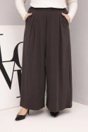 Spodnie damskie bawełniane Plus Size o szerokiej nogawce i luźnym kroju brązowe