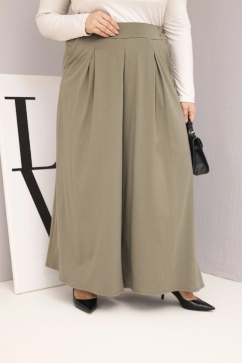 Spodnie damskie bawełniane Plus Size o szerokiej nogawce i luźnym kroju khaki