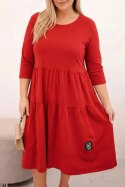 Sukienka damska bawełniana Plus Size z falbanami i podwiniętym rękawem czerwona