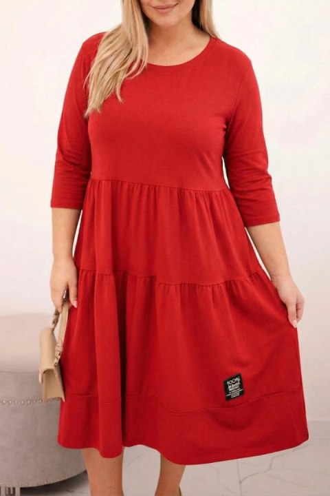 Sukienka damska bawełniana Plus Size z falbanami i podwiniętym rękawem czerwona