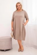 Sukienka damska bawełniana Plus Size z podwijanym rękawem i kieszeniami fango