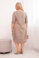 Sukienka damska bawełniana Plus Size z podwijanym rękawem i kieszeniami fango