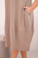 Sukienka damska bawełniana Plus Size z podwijanym rękawem i kieszeniami fango
