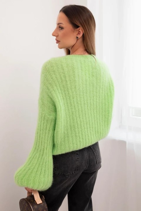 Sweter damski z moheru z bufiastymi rękawami jasno zielona
