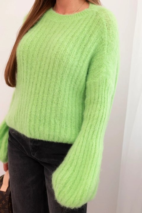Sweter damski z moheru z bufiastymi rękawami jasno zielona