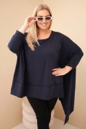 Tunika damska Plus Size z bawełny z asymetrycznym dołem granatowa