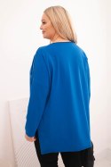 Bluzka damska Plus Size asymetryczna z długim rękawem chabrowa
