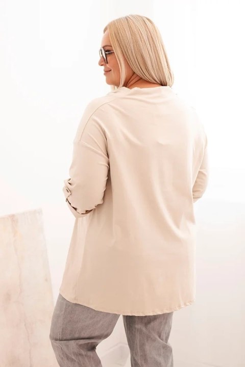 Bluzka damska Plus Size z bawełną o luźnym kroju z dekoltem wodnym beżowa