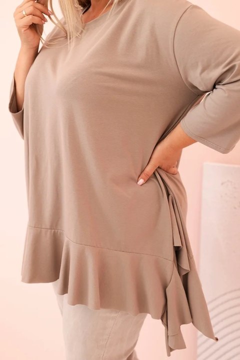 Bluzka damska Plus Size z bawełną z falbaną i rękawem podwijanym fango