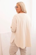Bluzka damska Plus Size z bawełną z kieszenią i rękawem podwijanym beżowa