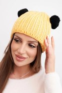 Czapka damska zimowa wełniana z pomponem K433 żółta