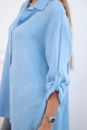 Koszula bawełniana muślinowa Plus Size niebieska