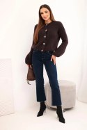 Sweter damski z moherem zapinany na guziki z bufiastym rękawem brązowy