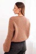 Sweter damski z moheru z bufiastymi rękawami camelowy