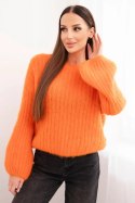 Sweter damski z moheru z bufiastymi rękawami pomarańczowy