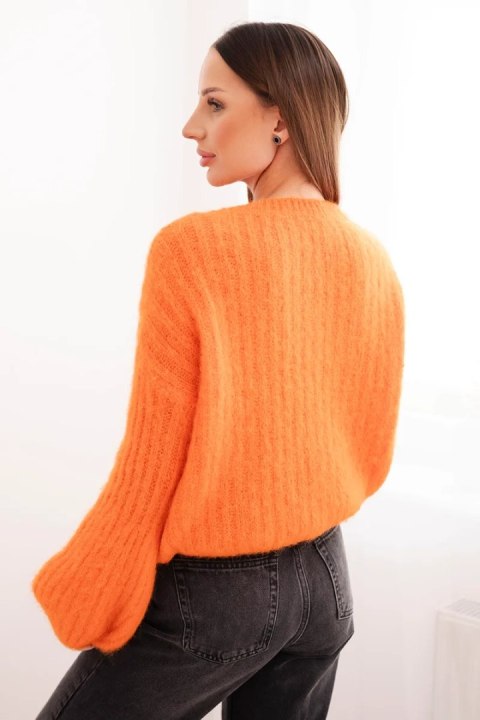 Sweter damski z moheru z bufiastymi rękawami pomarańczowy