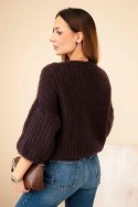 Sweter damski z moheru z rękawem 3/4 brązowy