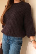 Sweter damski z moheru z rękawem 3/4 brązowy