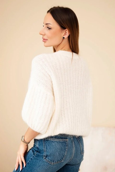 Sweter damski z moheru z rękawem 3/4 ecru