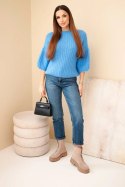 Sweter damski z moheru z rękawem 3/4 jeansowy