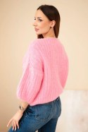 Sweter damski z moheru z rękawem 3/4 różowy