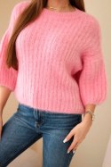 Sweter damski z moheru z rękawem 3/4 różowy