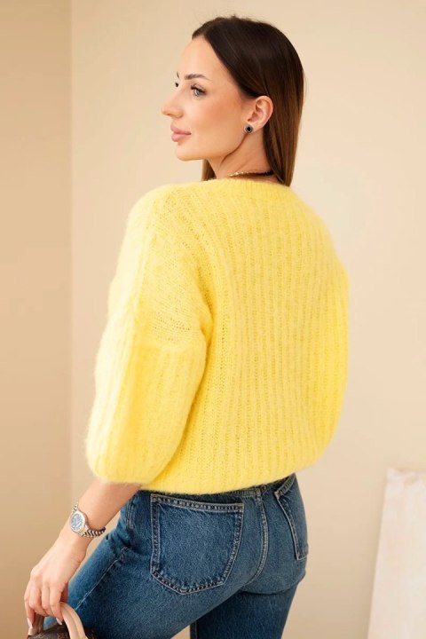Sweter damski z moheru z rękawem 3/4 żółty