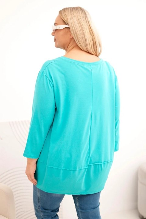 Bluzka damska Plus Size z bawełny z ozdobnymi guzikami i podwijanymi rękawami miętowa