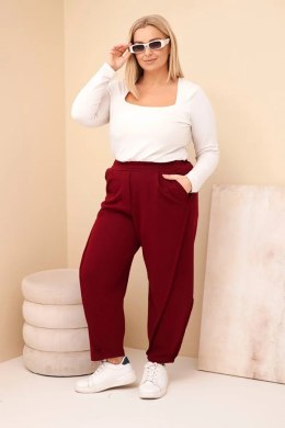 Spodnie damskie bawełniane Plus Size o luźnym kroju z wysokim stanem bordowe