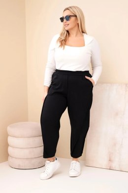 Spodnie damskie bawełniane Plus Size o luźnym kroju z wysokim stanem czarne