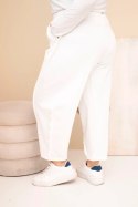 Spodnie damskie bawełniane Plus Size o luźnym kroju z wysokim stanem ecru