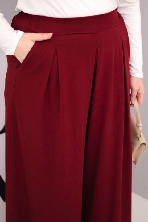 Spodnie damskie bawełniane Plus Size o szerokiej nogawce i luźnym kroju bordowe